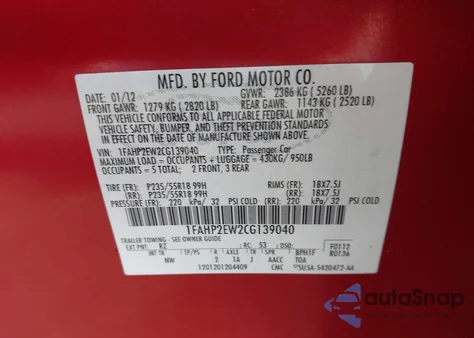 2012 Ford Taurus Sel z USA, uszkodzony, nr VIN 1FAHP2EW2CG139040